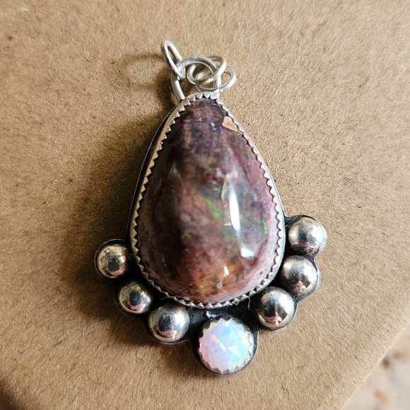 Double Opal Necklace,  Sterling Silver *HOLD* - Picture 3 of 5